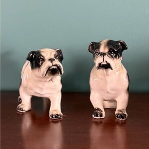 Vintage Salt Pepper Shaker Bulldog Animal Ceramic Porcelain Black White Puppy